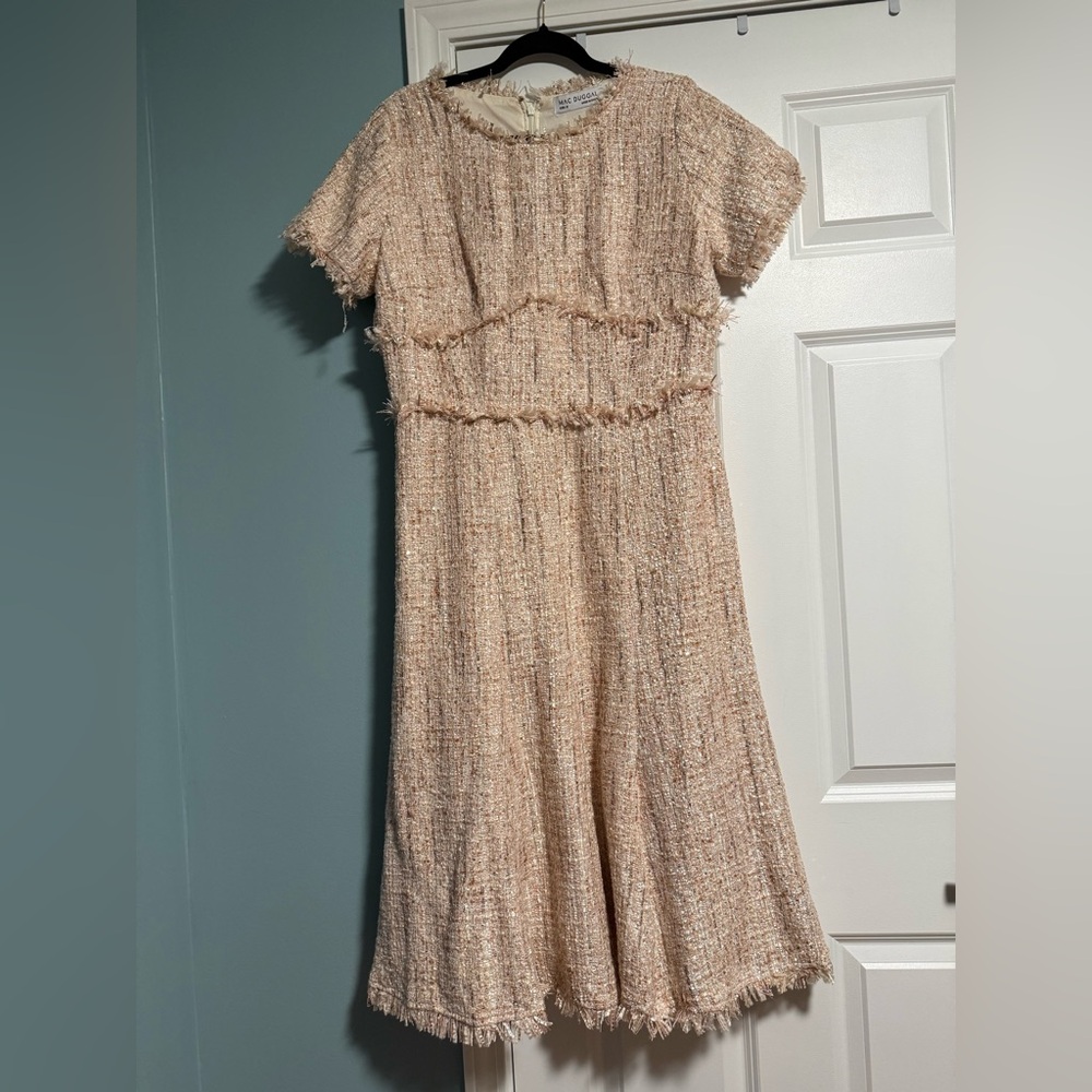 Mac Duggal Cream Textured Midi Dress